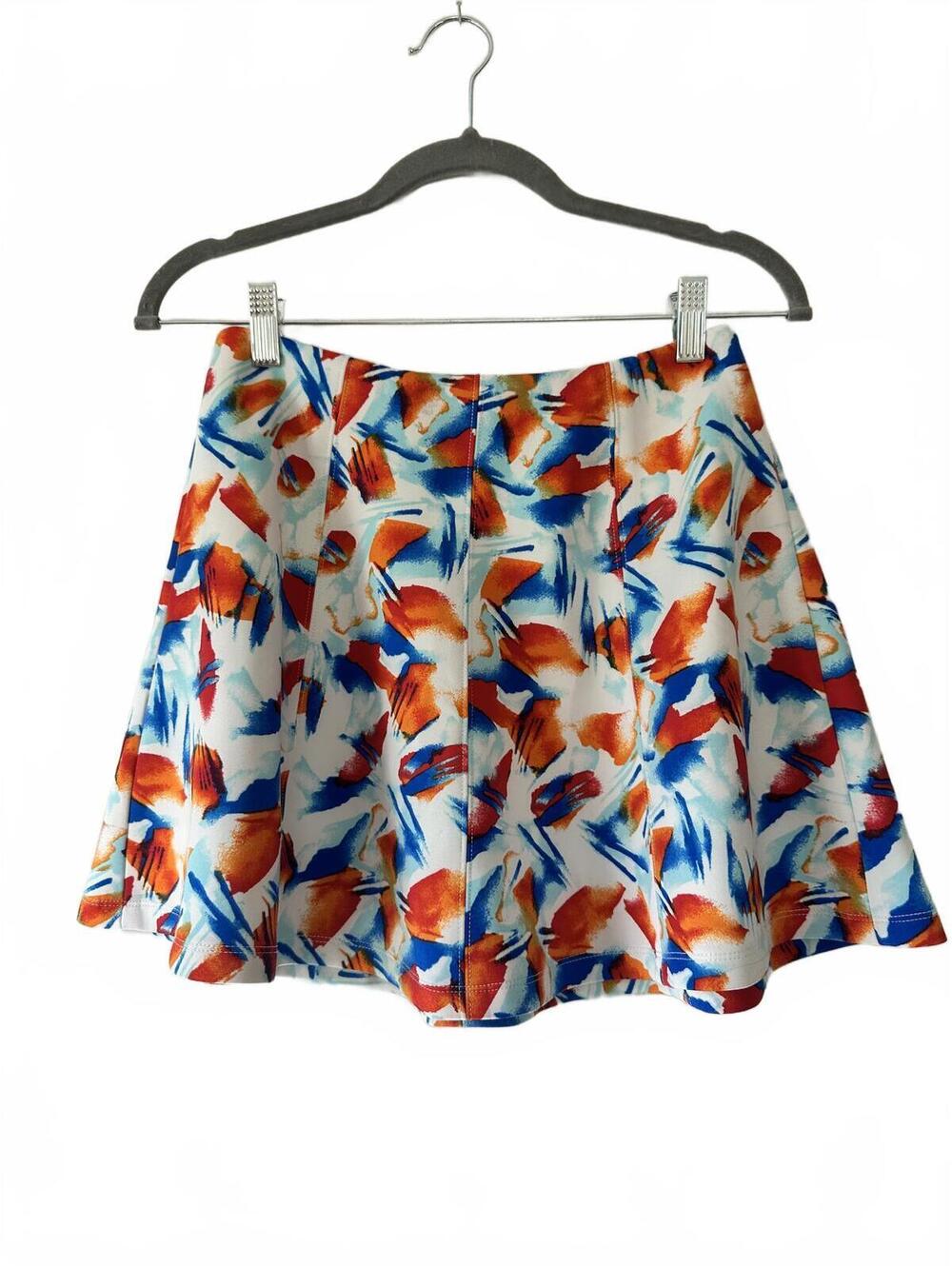 BCBG Generation Multicolor Abstract Print Flared Mini Skirt Size 2